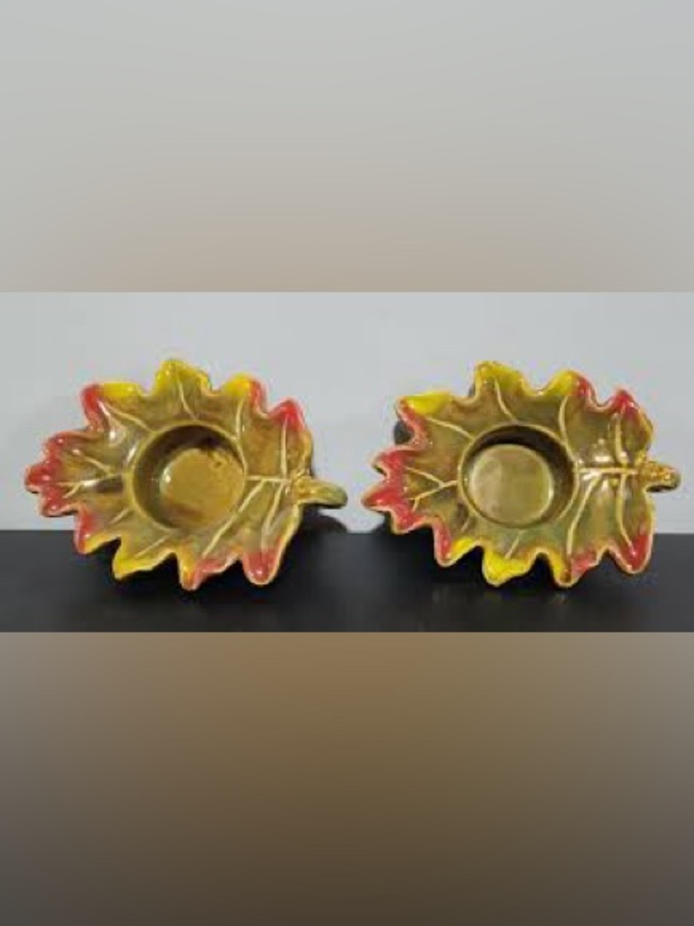 Ceramic Set of 2 Oak Leaf 6" Votive Candle Holders - Fall Leaves Autumn
